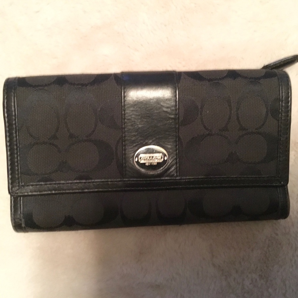 Coach Signature Monogram Large Black Wallet